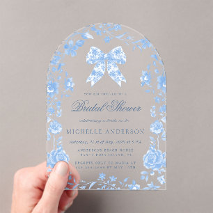 Blue Chinoiserie  Floral Vrijgezellenfeest Acryl Uitnodigingen