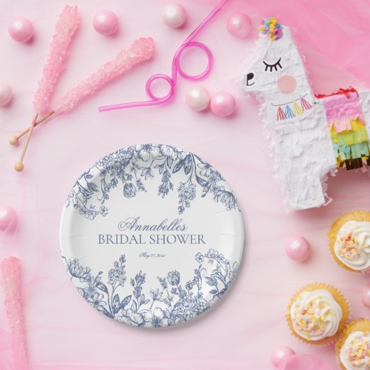 Blue Chinoiserie Floral Vrijgezellenfeest Dessert Papieren Bordje (Feest)