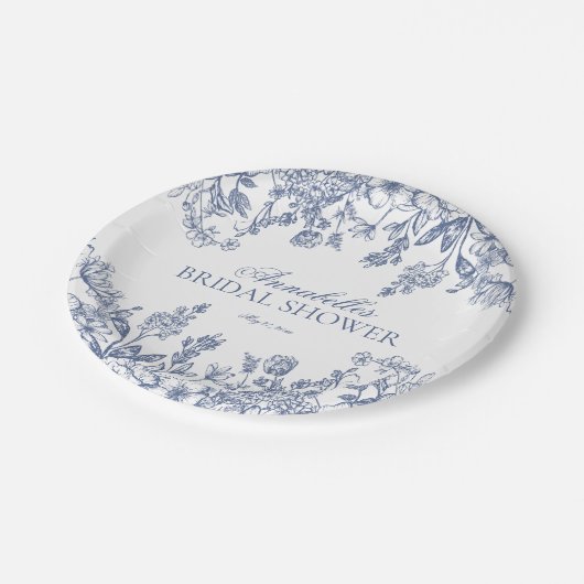 Blue Chinoiserie Floral Vrijgezellenfeest Dessert Papieren Bordje (Gekanteld)