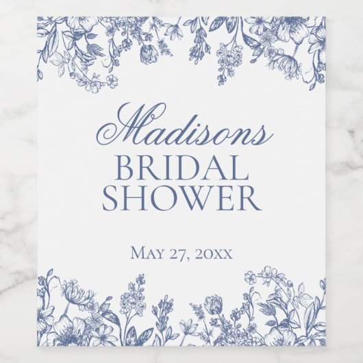 Blue Chinoiserie Floral Vrijgezellenfeest Favors Wijn Etiket (Enkel label)