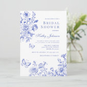 Blue Chinoiserie Floral Vrijgezellenfeest Kaart (Staand voorkant)