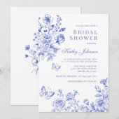 Blue Chinoiserie Floral Vrijgezellenfeest Kaart (Voorkant / Achterkant)