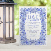 Blue Chinoiserie Floral Vrijgezellenfeest Kaart