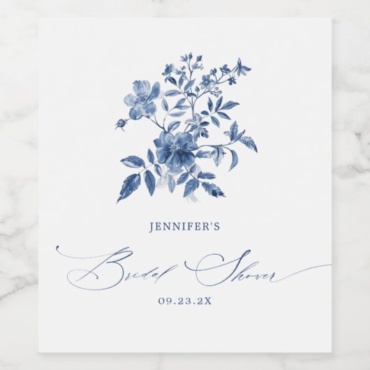 Blue Chinoiserie Floral Vrijgezellenfeest Wijn Etiket (Enkel label)