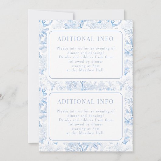 Blue Chinoiserie Floral Wedding Details Kaart (Voorkant)