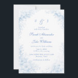 Blue Chinoiserie Floral Wedding Kaart<br><div class="desc">Blue Chinoiserie Floral Blue Text White background invitation.</div>