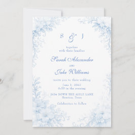 Blue Chinoiserie Floral Wedding Kaart