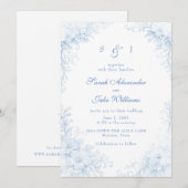 Blue Chinoiserie Floral Wedding Kaart (Voorkant / Achterkant)