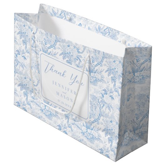 Blue Chinoiserie Floral Wedding Thank You  Groot Cadeauzakje (Voorkant Gekanteld)