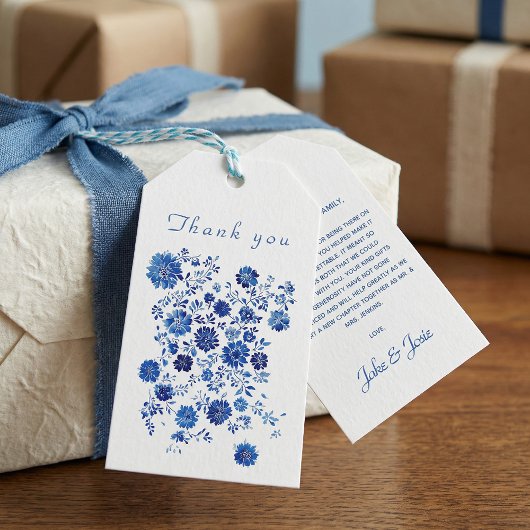 Blue Chinoiserie Floral Wedding Thank You message Cadeaulabel