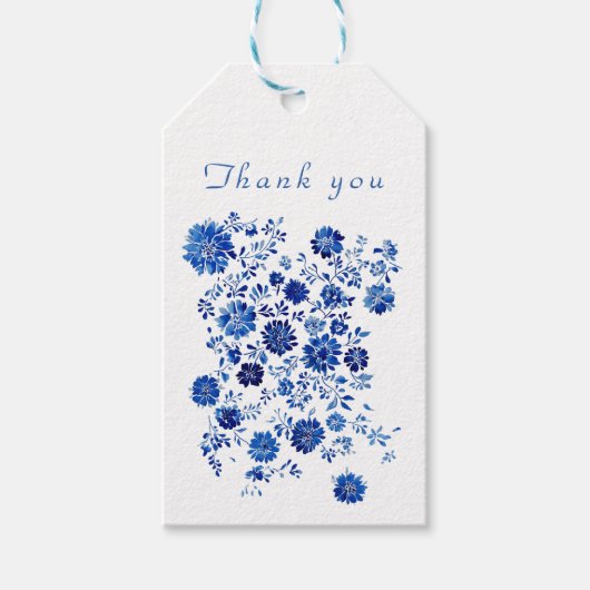 Blue Chinoiserie Floral Wedding Thank You message Cadeaulabel (Voorkant)