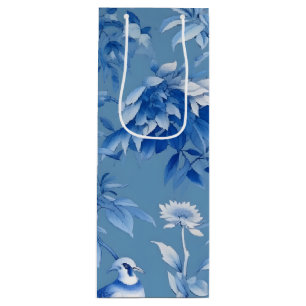 Blue Chinoiserie Floral Wine Gift Bag Wijn Cadeautas