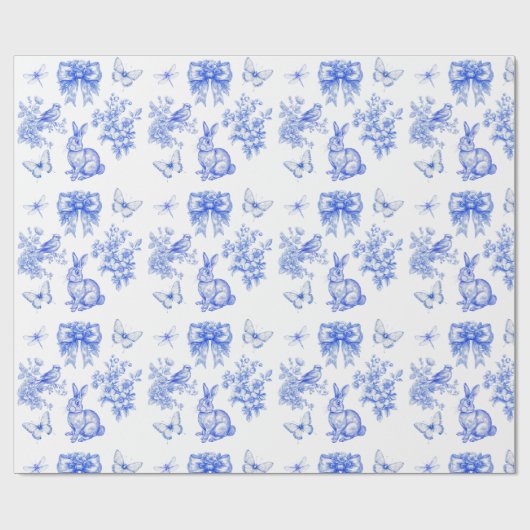 Blue Chinoiserie Garden Rabbit Cadeaupapier (Vlak)
