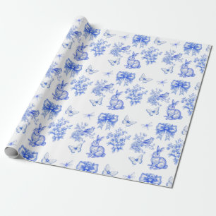 Blue Chinoiserie Garden Rabbit Cadeaupapier