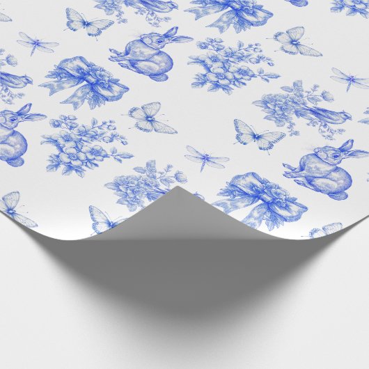 Blue Chinoiserie Garden Rabbit Cadeaupapier (Hoek)