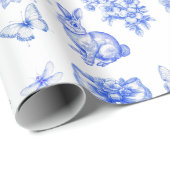 Blue Chinoiserie Garden Rabbit Cadeaupapier (Rol Hoek)