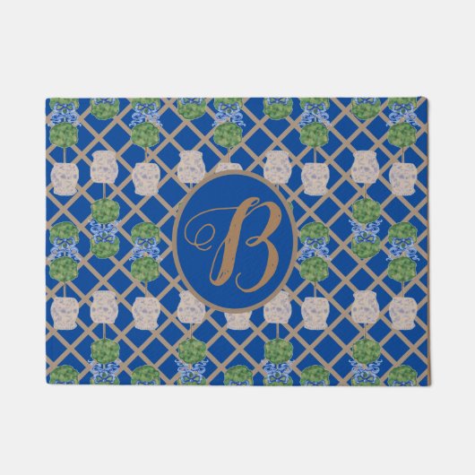 Blue Chinoiserie Ginger Jar Jars Topiary Basket Deurmat (Voorkant)