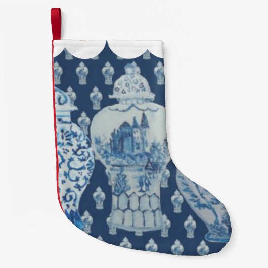 Blue Chinoiserie Ginger Jar Kerstmis Stocking Kleine Kerstsok (Voorkant)