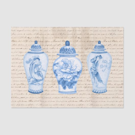 Blue Chinoiserie Ginger Jars ontkoppeling Tissuepapier (Voorkant)