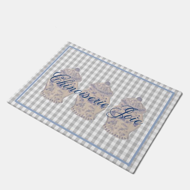 Blue Chinoiserie Hand Painted Ginger Jar Jars Deurmat (Schuin)