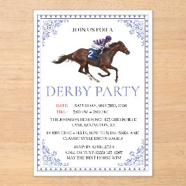 Blue Chinoiserie Horse Race Derby Party Invite Acryl Uitnodigingen