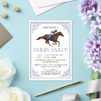 Blue Chinoiserie Horse Race Derby Party Invite Acryl Uitnodigingen