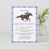 Blue Chinoiserie Horse Race Derby Party Invite Kaart (Staand voorkant)