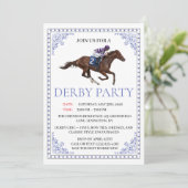 Blue Chinoiserie Horse Race Derby Party Invite Kaart (Staand voorkant)