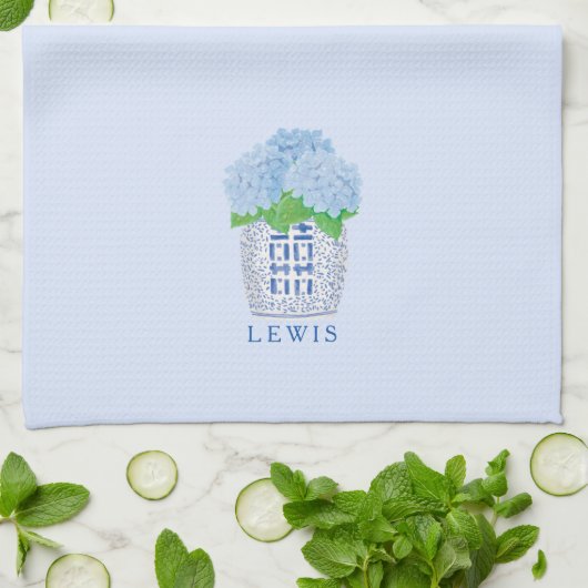 Blue Chinoiserie Hydrangea Kitchen Towel Theedoek (Gevouwen)