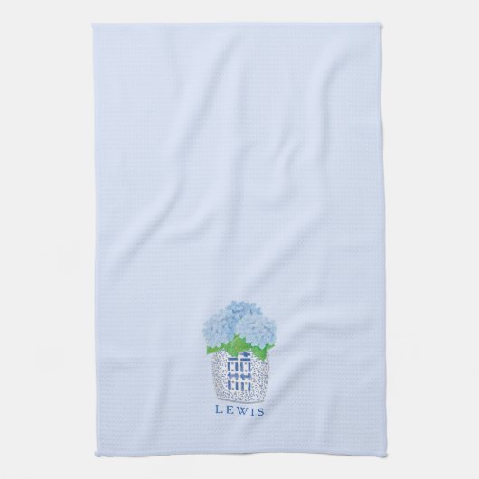 Blue Chinoiserie Hydrangea Kitchen Towel Theedoek (Verticaal)