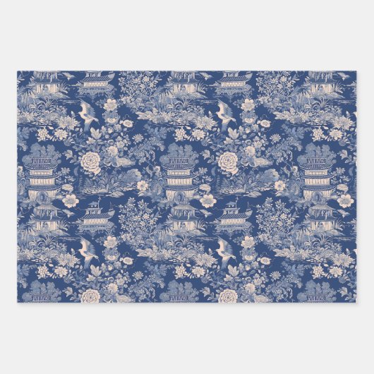 Blue Chinoiserie Inpakpapier Vel (Voorkant 2)