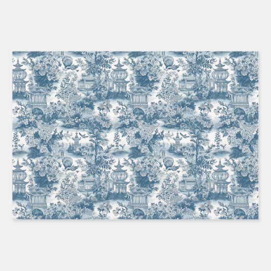 Blue Chinoiserie Inpakpapier Vel (Voorkant)