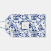 Blue Chinoiserie Monogram Cadeaulabel (Achterkant Horizontaal)