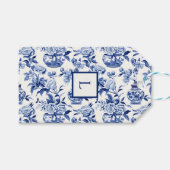 Blue Chinoiserie Monogram Cadeaulabel (Voorkant (Horizontaal))