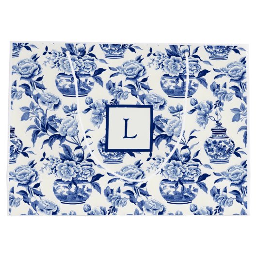 Blue Chinoiserie Monogram Groot Cadeauzakje (Achterkant)