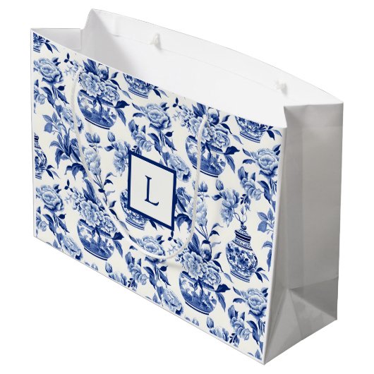 Blue Chinoiserie Monogram  Groot Cadeauzakje (Achterkant Gekanteld)