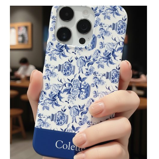 Blue Chinoiserie Monogram Name iPhone Hoesje