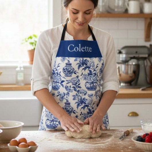 Blue Chinoiserie Monogram Name Schort