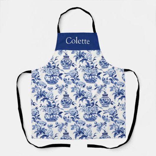 Blue Chinoiserie Monogram Name Schort (Voorkant)