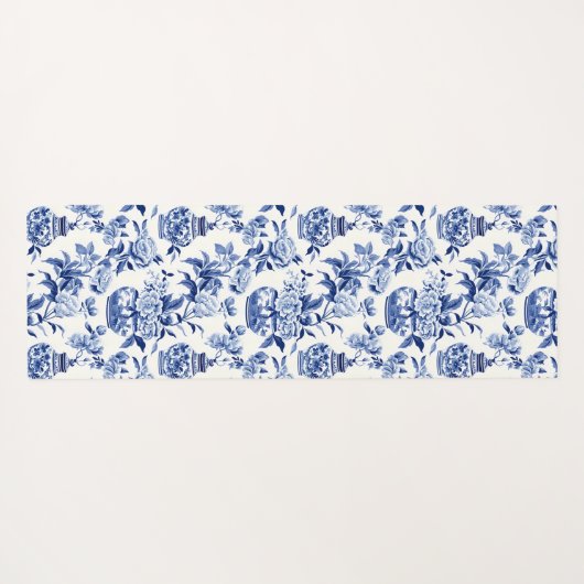 Blue Chinoiserie Monogram Name Yogamat (Achterkant (horizontaal))
