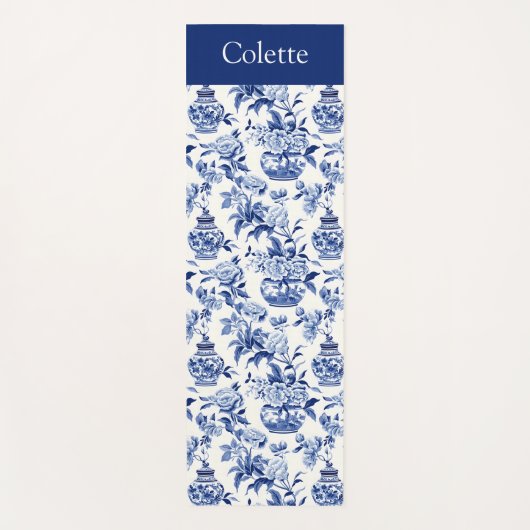 Blue Chinoiserie Monogram Name Yogamat (Voorkant)