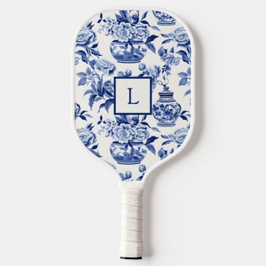 Blue Chinoiserie Monogram  Pickleball Paddle (Achterkant)