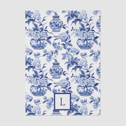 Blue Chinoiserie Monogram  Tissuepapier (Voorkant)