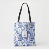 Blue Chinoiserie Monogram Tote Bag (Voorkant)