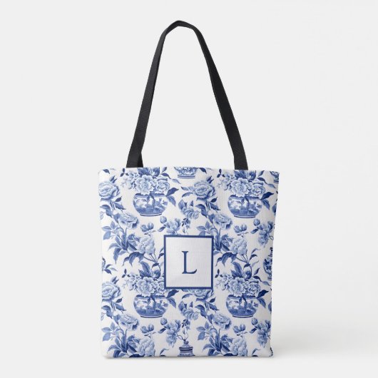 Blue Chinoiserie Monogram  Tote Bag (Achterkant)