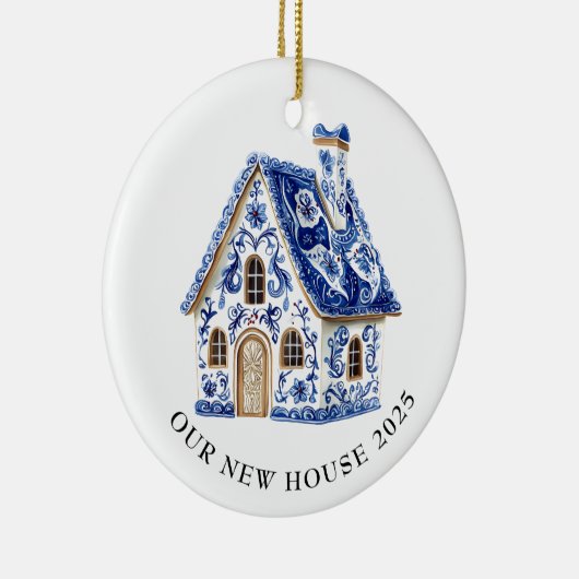 Blue Chinoiserie New House Kerstmis Keramisch Ornament (Rechts)