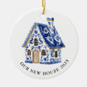 Blue Chinoiserie New House Kerstmis Keramisch Ornament (Voorkant)