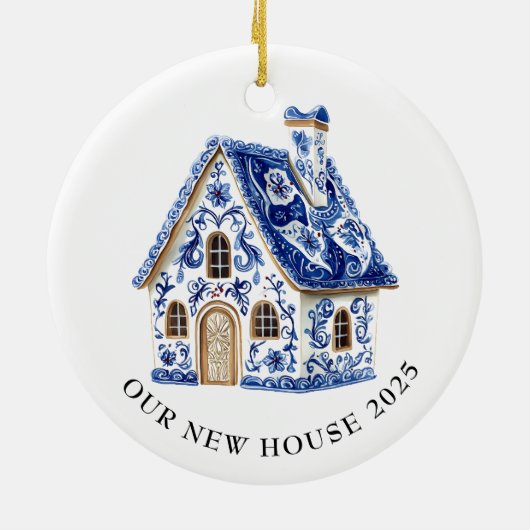 Blue Chinoiserie New House Kerstmis Keramisch Ornament (Achterkant)
