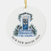 Blue Chinoiserie New House Kerstmis Keramisch Ornament (Voorkant)