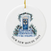 Blue Chinoiserie New House Kerstmis Keramisch Ornament (Achterkant)
